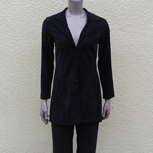 ALLEN SAMO LADIES VINTAGE BLACK FAUX SUEDE (3) BUTTON JACKET *UNLINED (USA) - Picture 9 of 17